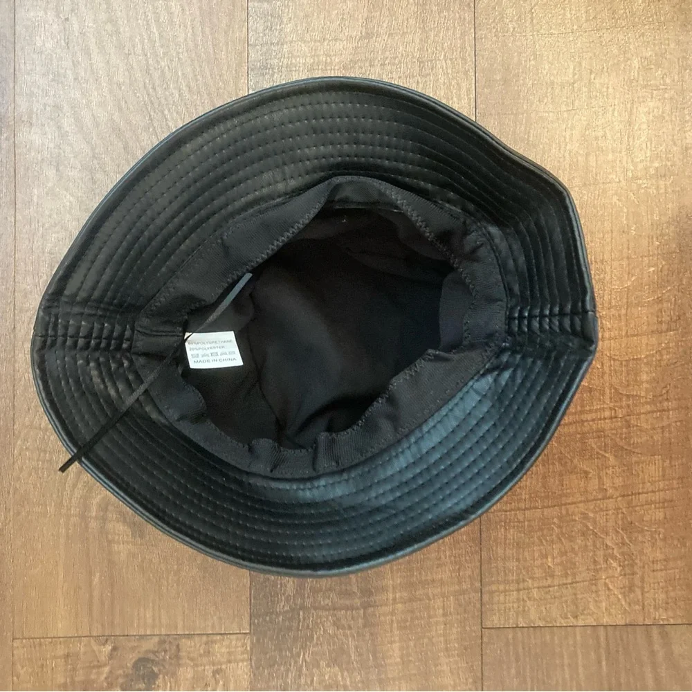 Edgy Black Faux Leather Bucket Hat Adjustable Vegan Leather EUC Unisex OSFM